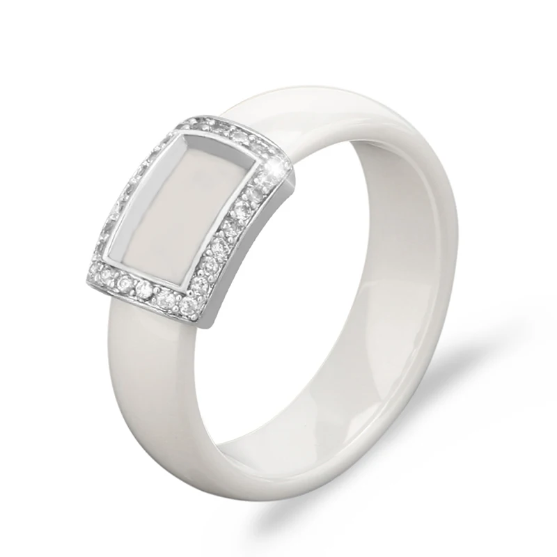 Модное Золотое серебряное прямоугольное керамическое кольцо с сияющие