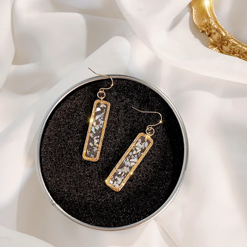 Korean style fashion temperament simple earrings geometry super fairy shell tassel dangle earring show face thin women | Украшения и