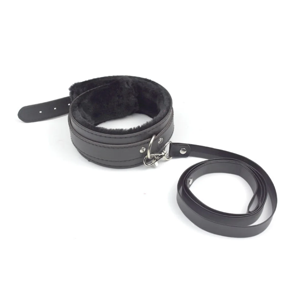 ПУ кожа плюшевый воротник с цепной поводок сексуальный сдержанный Фетиш ремень