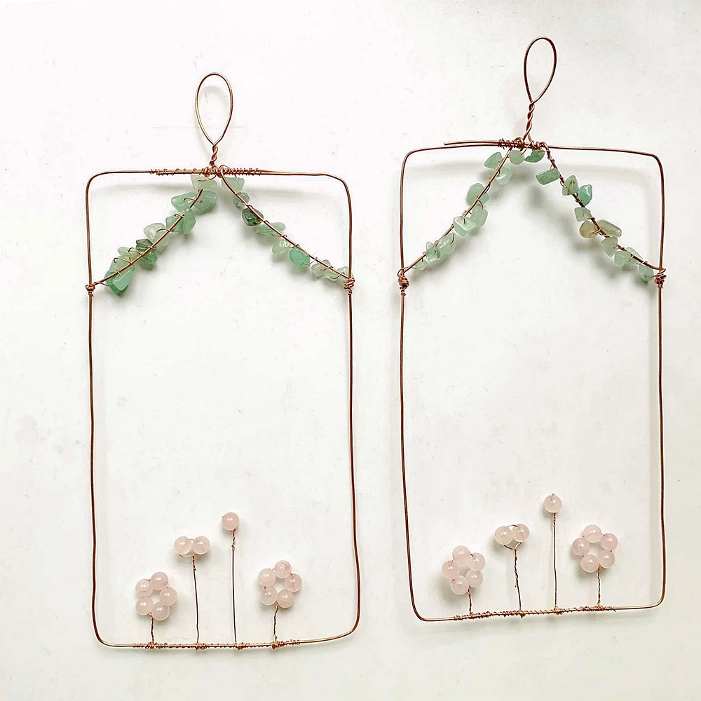 

Natural Chips Beads Stone Copper Wire Wrapped Home Living Room Wall Hanging Decor Yard Ornaments Aventurine Rose Quartz Stones