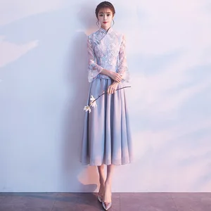 Bridesmaid dress Female 2020 new summer middle long gray retro fairy temperament Chinese style bridesmaid dress evening dress Bridesmaid dress Female 2020 new summer middle long gray retro fairy temperament Chinese style bridesmaid dress evening dress