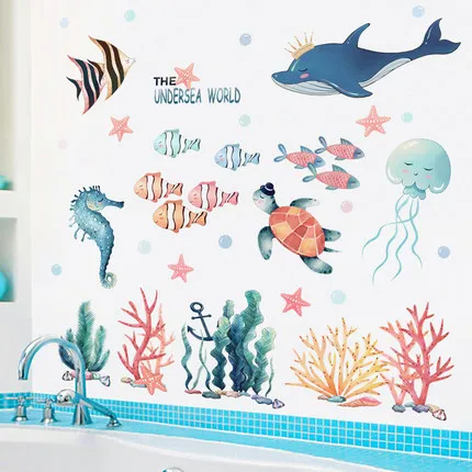 DIY Cartoon Magical Submarine World Kids Wall Sticker Baby Room Bathroon Nursery Lovely Fish Home Decor Poster | Дом и сад