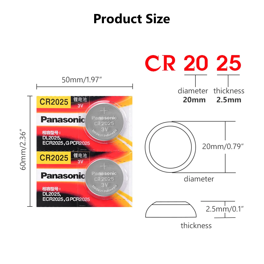 PANASONIC 2 шт. 3 в CR2025 ECR2025 LM2025 DL2025 BR2025 кнопочная ячейка для монет литиевая батарея