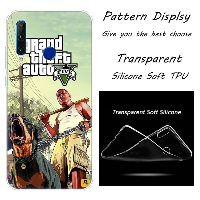 002 Grand Theft Auto GTA 5 Мягкий силиконовый чехол для телефона huawei Honor 20 20i 10 9 8 Lite 8X 8C 8A 8S 7S 7A Pro View 20 Модный чехол - Цвет: 002