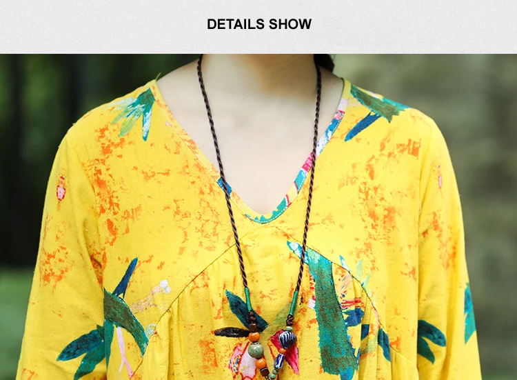 Plus Size Women Vintage Dress Summer Autumn Sundress Cotton Linen Vestidos Lady Long Dresses Print Floral Loose Casual Dress