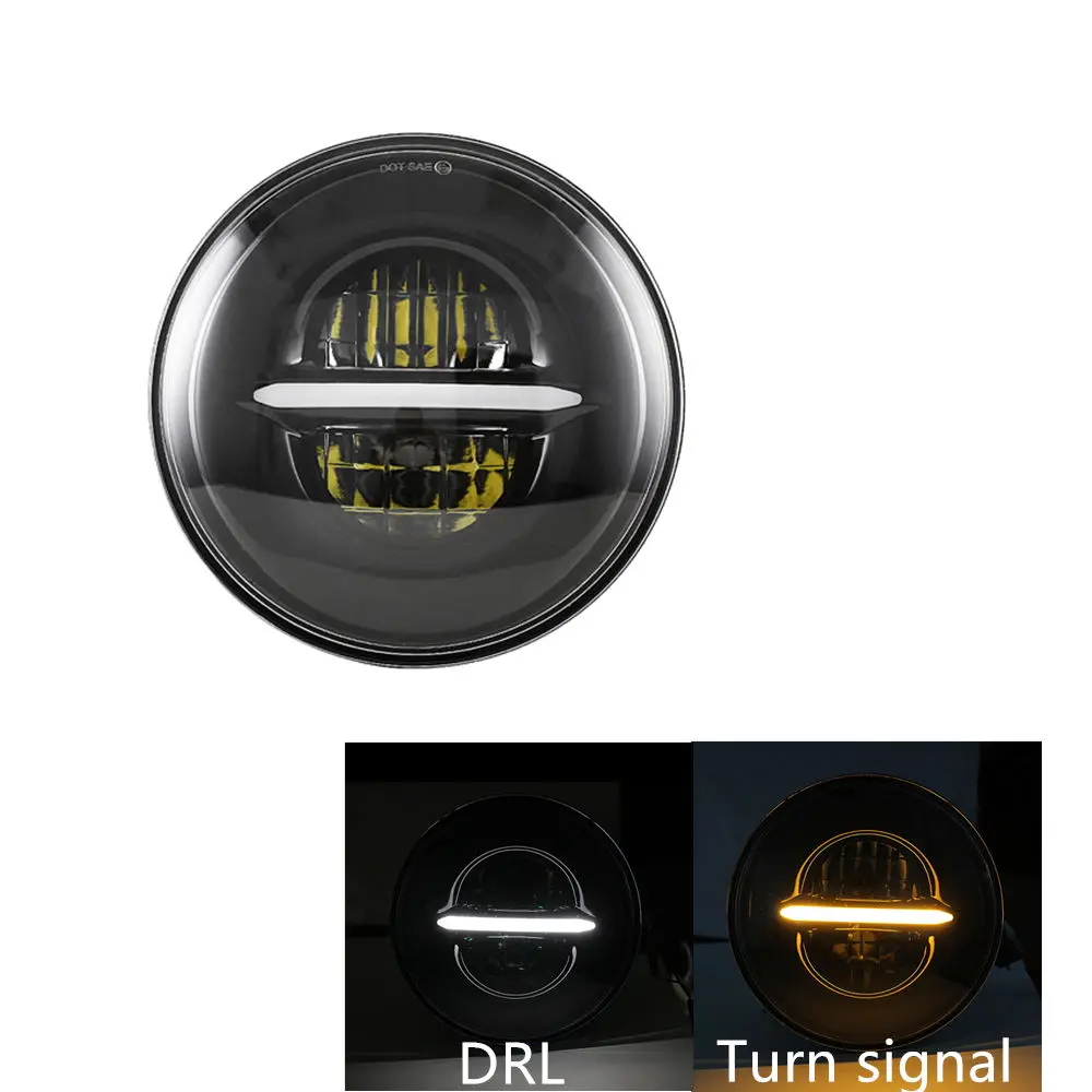 Black Качество " дюймов мотоцикл фара с DRL Белый Янтарь поворотов фар - Цвет: Black