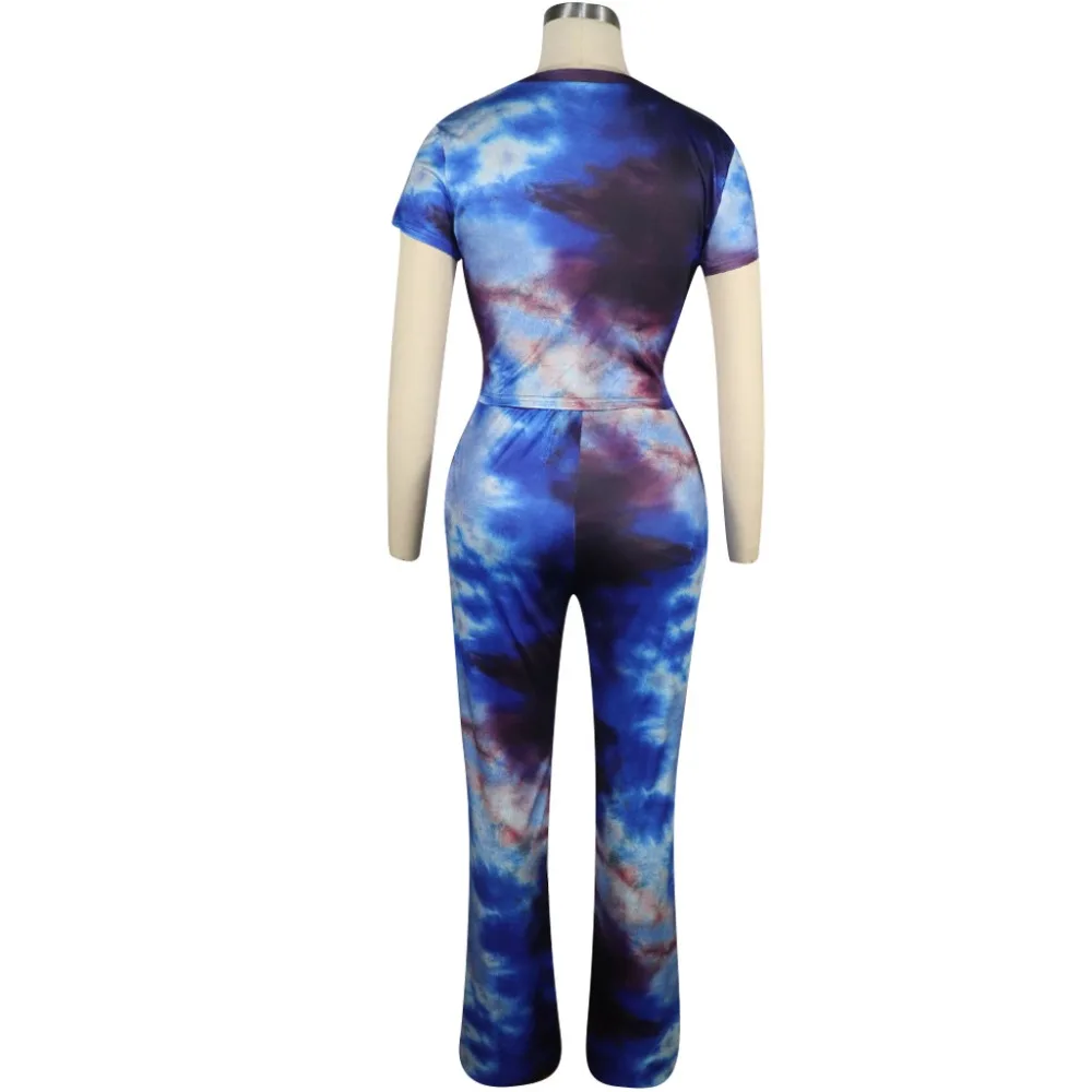

Women Tie Dye Print Short O-Neck Top With Loose Pants 2 Piece Suit Casual Bandage Summer Party Club Two Piece Outfit