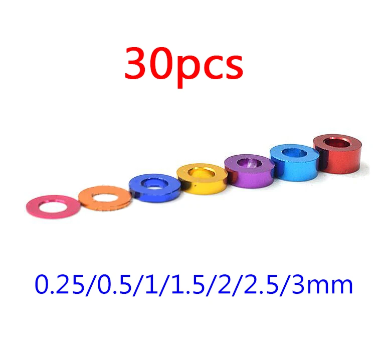 30PCS 3mm M3 Colorful Aluminum Alloy Washers Gaskets Spacers 3*6*0.25/0.5/1/1.5/2/2.5/3mm For RC Car/Boat/Airplane Models | Игрушки и