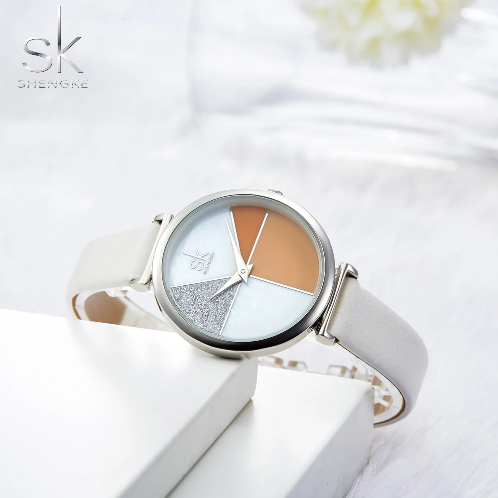 Часы Shengke женские модные оригинальные с кожаным ремешком | Наручные часы