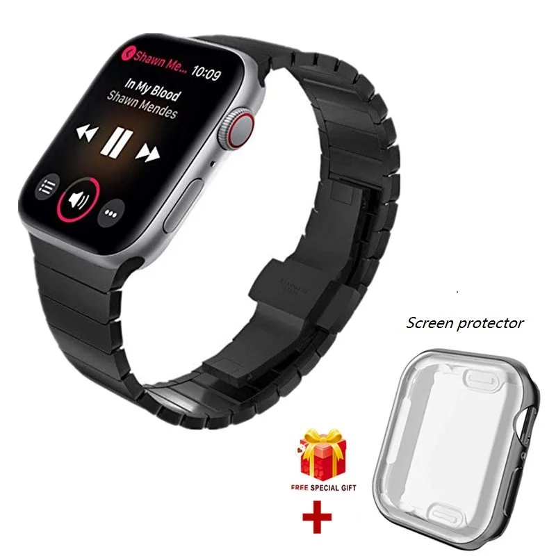Black Black Case Для Apple Watch, версии 5 Группа 44 мм 40 мм Нержавеющая сталь браслет ремешок с покрытием часы Чехол для наручных часов Iwatch серии 5/4/3/2/1, 42 мм, 38 мм - Цвет ремешка: Black Black Case
