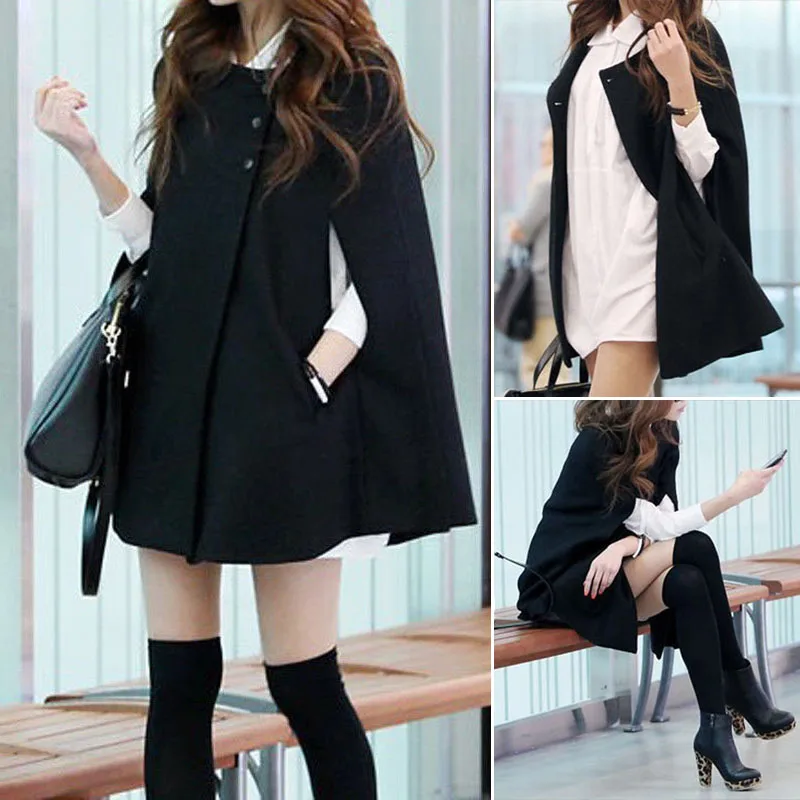 Плащ Женское пальто Свободное пончо теплая парка верхняя одежда летучая мышь