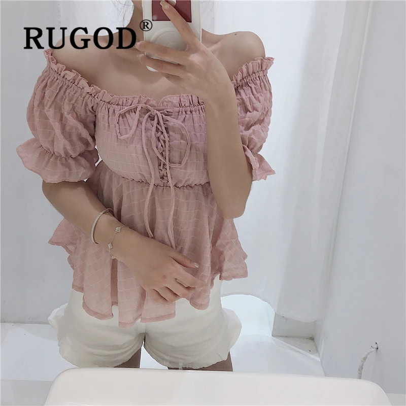 RUGOD элегантный женский с пышными рукавами Блузка корейские оборки шикарные