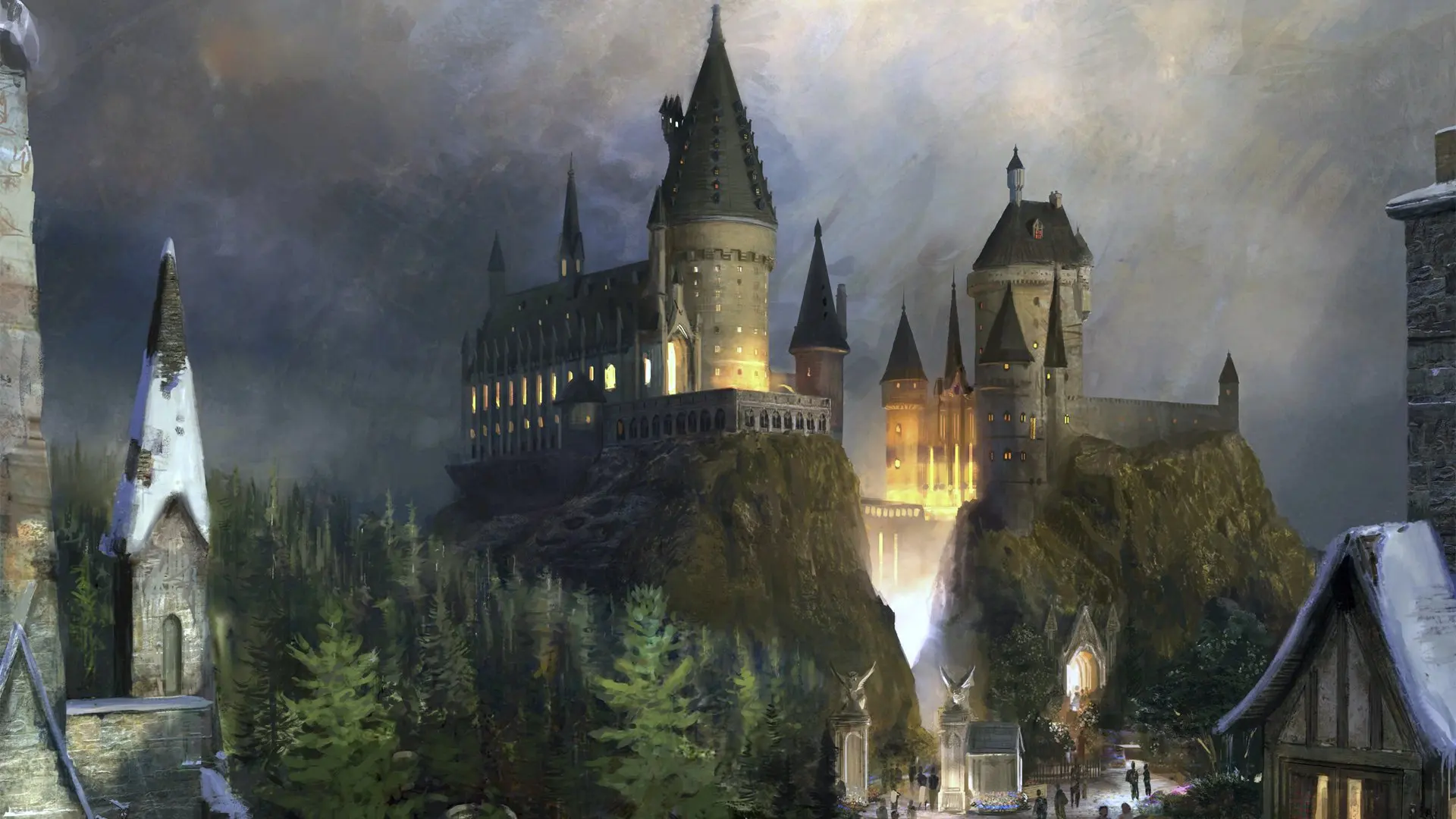 Магический фон Hogwart школьные острова замок дети компьютерная печать день