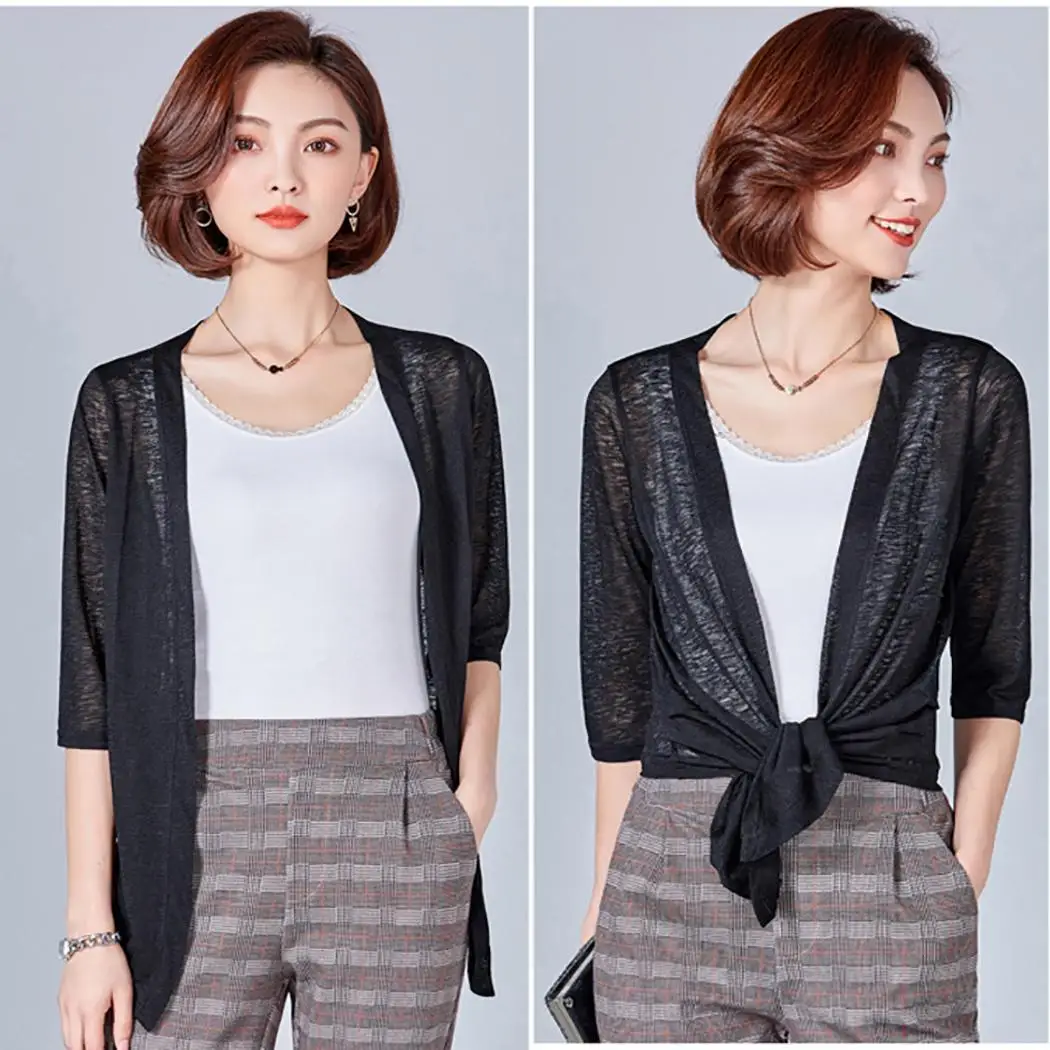 Женский Повседневный короткий рукав однотонный Открытый спереди прозрачный