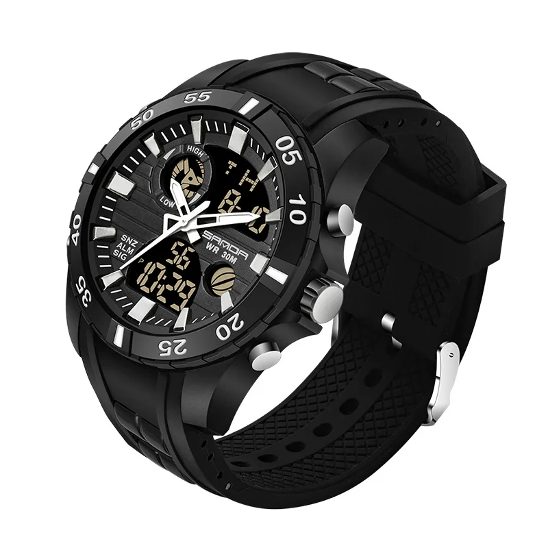 Black white Sanda мужские часы черные спортивные часы светодиодный цифровой 3ATM водонепроницаемые военные часы S Shock мужские часы relogios masculino - Цвет: Black white