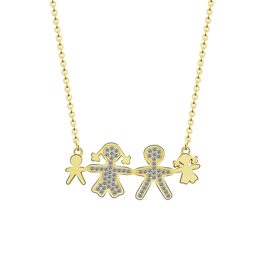 

CZ Boy Girl Pendant Necklace Family Jewelry Father Mother Kids Colar Stainless Steel Chains Gargantilha Chokers Children Gift