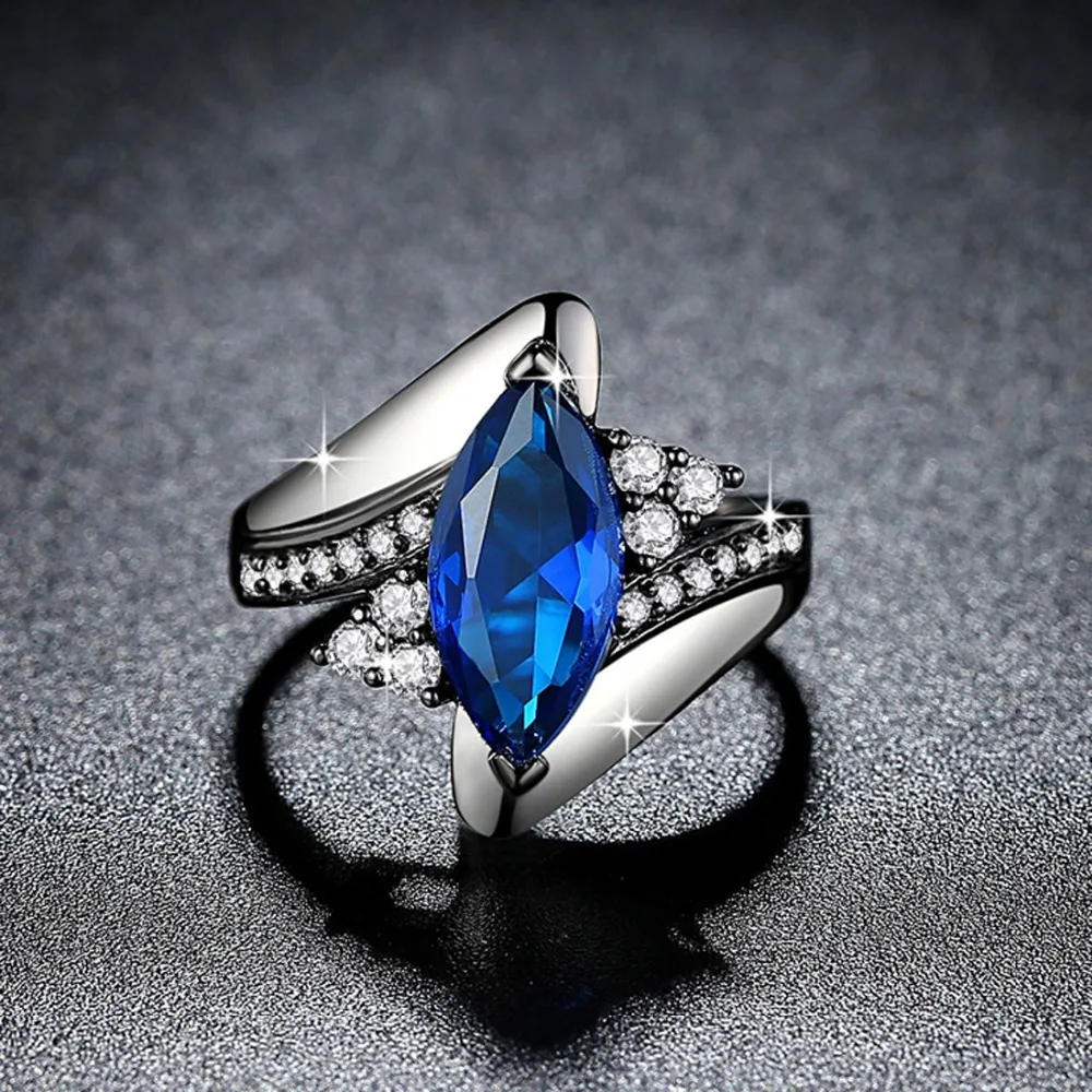 Новый маркиз Королевский синий и белый CZ черный золотой цвет Размер 6 7 8 9 красивые