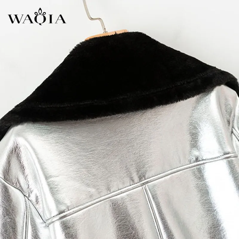 WAQIA 2018 осень зима куртки Для женщин Свободные стекаются теплое толстое пальто