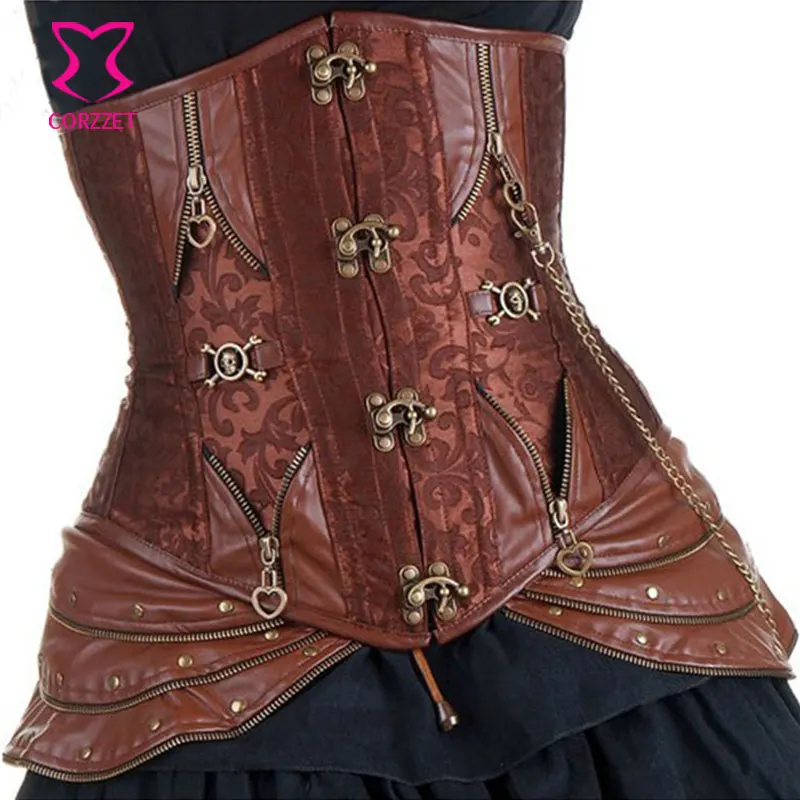 Корсет для похудения со стальными костями корсет талии под бюстом из коричневой