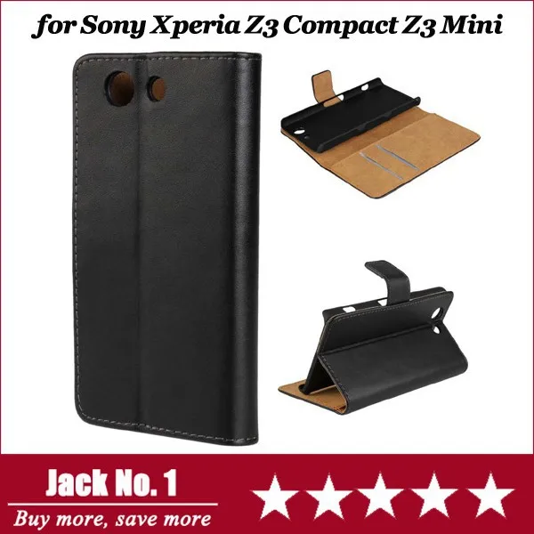 200pcs/lot Free Shipping Solid Color 2 Card Slots Genuine Leather Wallet Case with Stand For Sony Xperia Z3 Compact Mini|wallet types|case