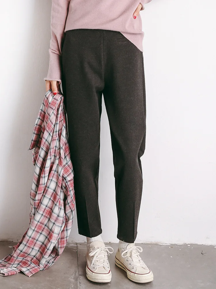 Повседневные длинные брюки Pantalon Femme корейская весенне-осенняя одежда свободные винтажные Талия на резинке Женские шаровары QH217