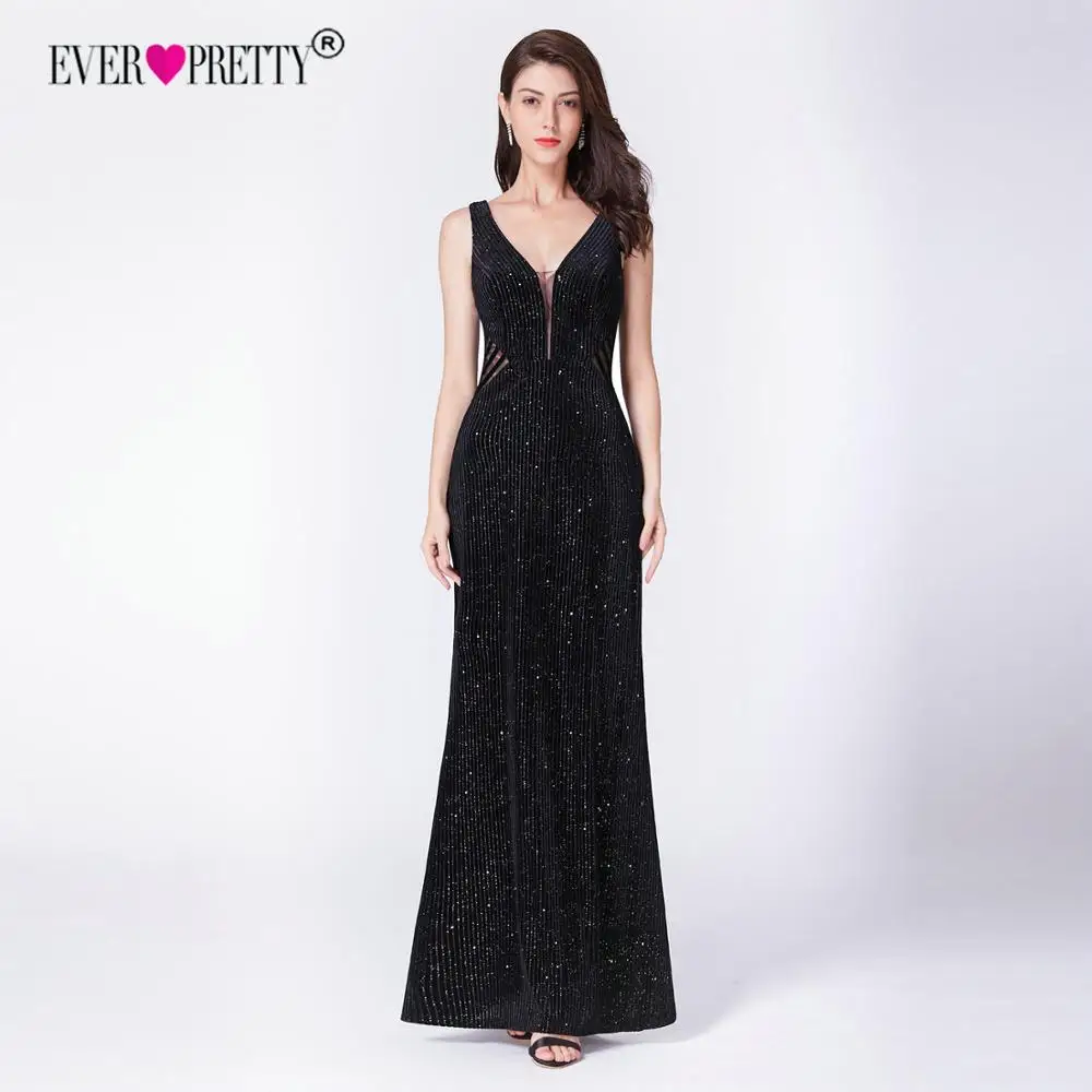Black EP07439BK Robe De Soiree Русалочка вечернее платье Ever Pretty EP07439BK элегантные иллюзионные черные вечерние платья с v-образным вырезом и открытой спиной - Цвет: Black EP07439BK