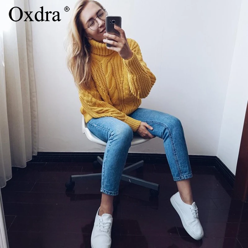 Женские свитера с высоким воротом Oxdra повседневные свободные трикотажные