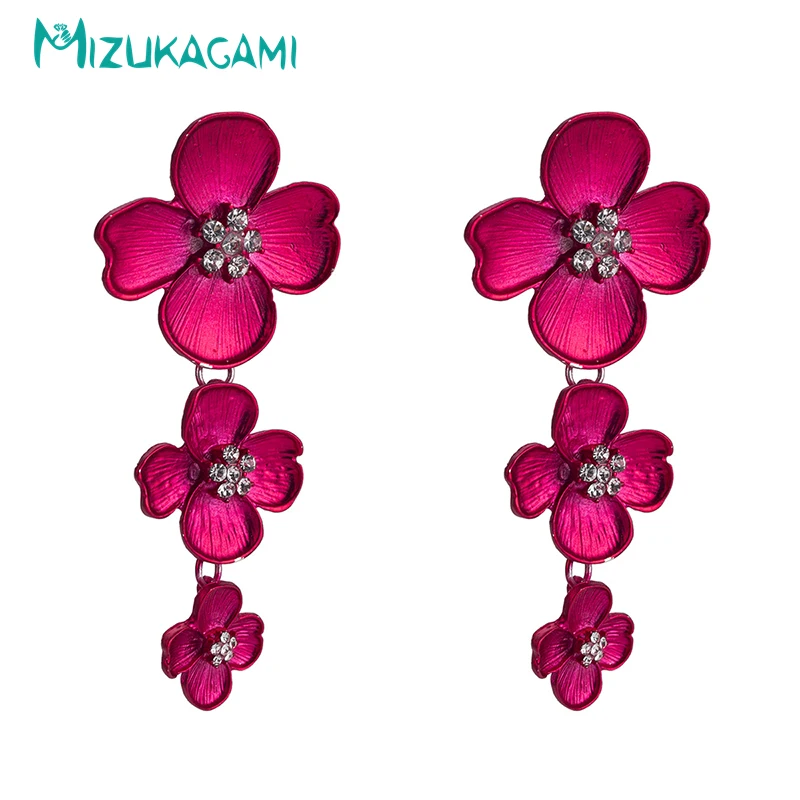 MIZUKAGAMI Модные металлические черные цветы длинные преувеличены геометрический