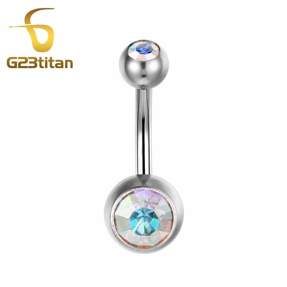 G23titan титановое кольцо-пирсинг для пупка Кольца медицинские титановые стержни получить Циркон пирсинг ювелирные изделия - Окраска металла: AB
