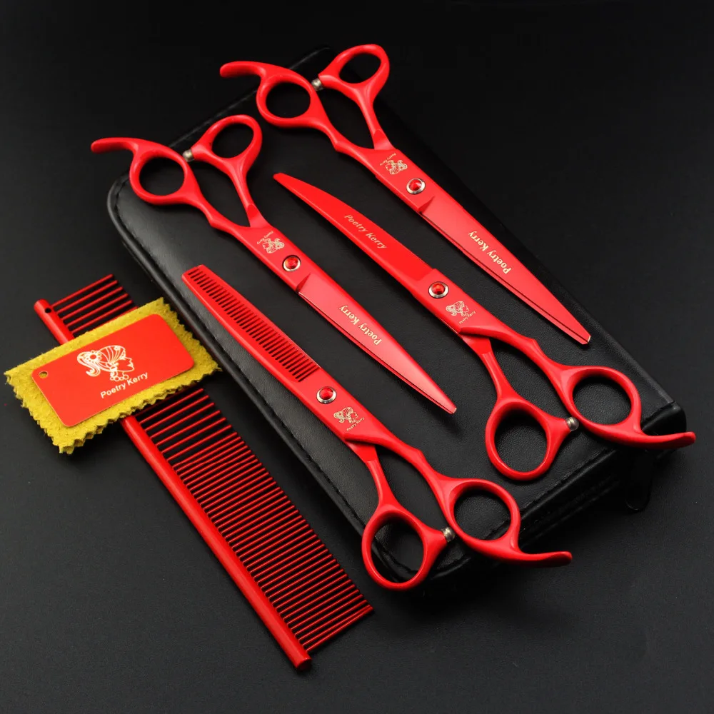 

New Professional 7 Inch Pet Scissors for Dog Grooming Dog Shears Hair Cutting Thinning Curved Scissors with Pet Comb 5pcs/lot