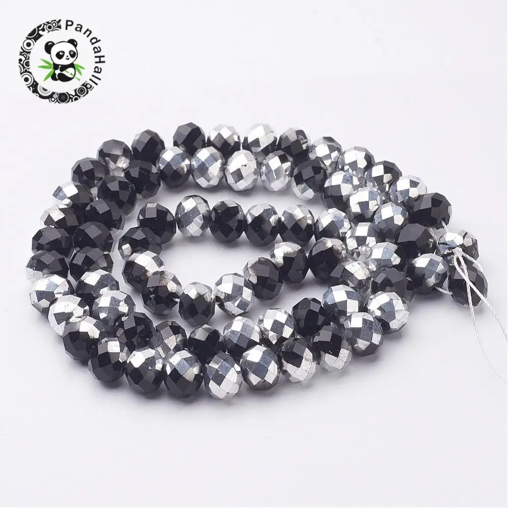 

Electroplate Glass Beads Strands, Half Silver Plated, Faceted, Abacus, Black, 10x7mm, Hole: 1mm; about 72pcs/strand, 18