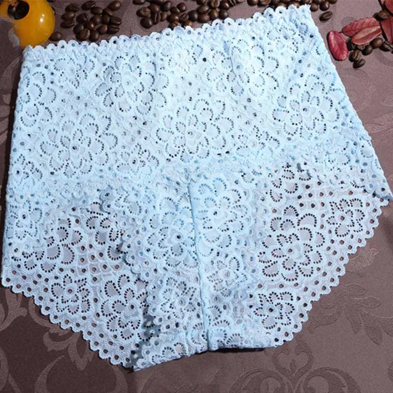 light blue Женские трусы, удобные трусики с высокой талией, кружевные трусы, женское нижнее белье, трусики из хлопка - Цвет: light blue
