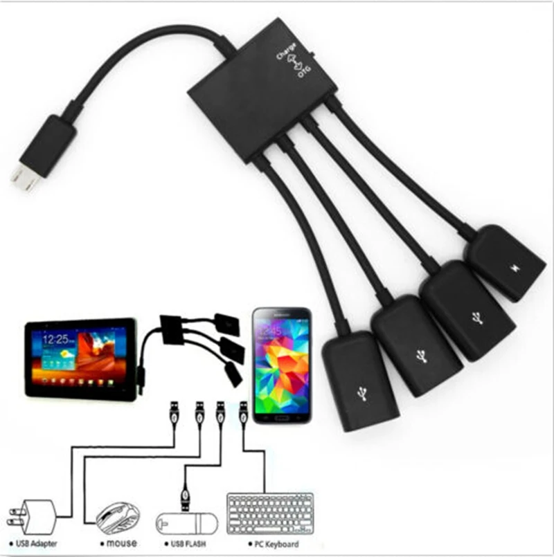 Micro usb-хаб кабель адаптер 4 порта сплиттер с зарядкой питания для samsung Xiaomi huawei мобильный телефон Micro Usb OTG адаптер
