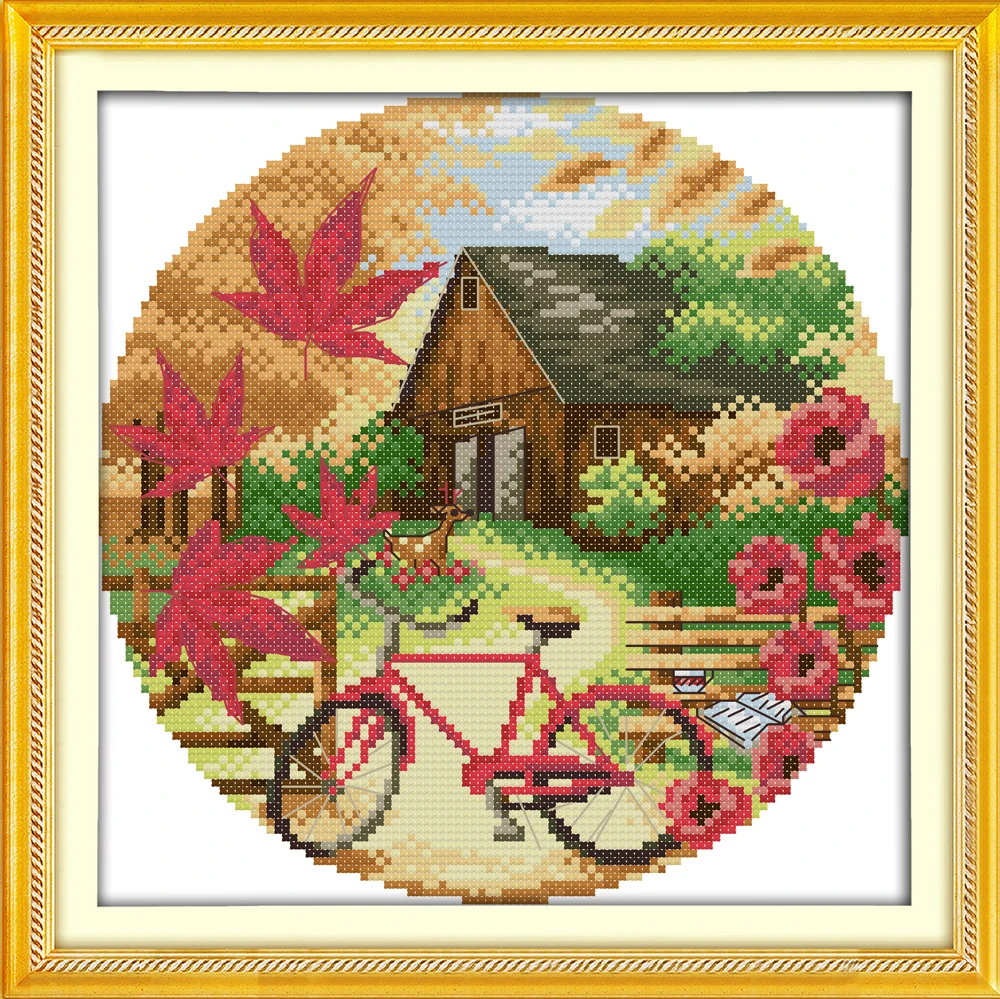 

Autumn scenery cross stitch kit 18ct 14ct 11ct count printed canvas stitching embroidery DIY handmade needlework