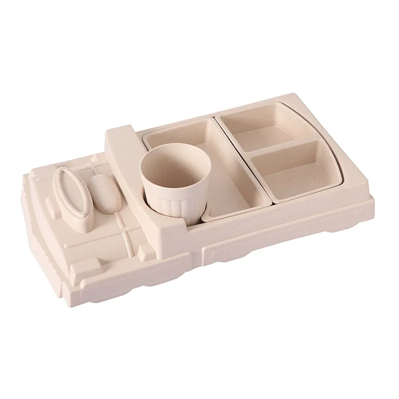 Kid Food Tray Bamboo Fiber Baby Dishes Cartoon Car Shape Set Lunch Box Container Rice Feeding Plate Dinnerware | Дом и сад