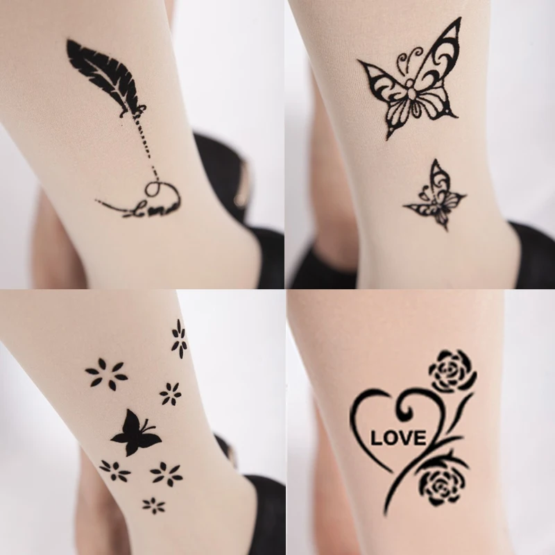 Лидер продаж! Тонкие прозрачные колготки с имитацией флокировки и татуировкой