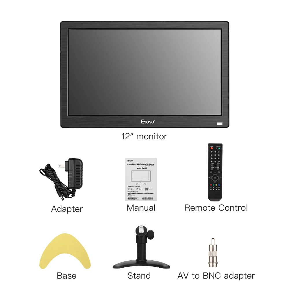 Eyoyo 12 дюймов HDMI tv монитор портативный домашний офис 1366x768 ips ЖК экран VGA вход пульт