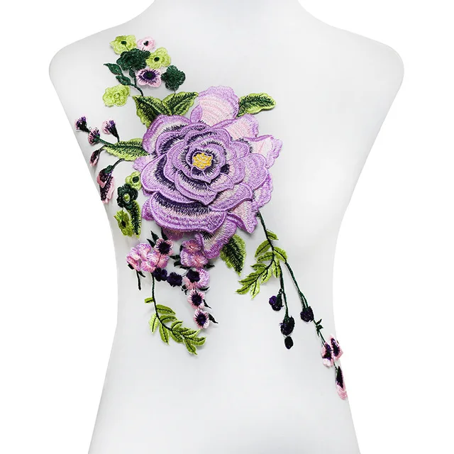 1piece 3D Violet Green Floral Patches Lace Fabric Motifs Applique Sewing Accessories for Craft Wedding Dress Clothing T1779 | Дом и сад
