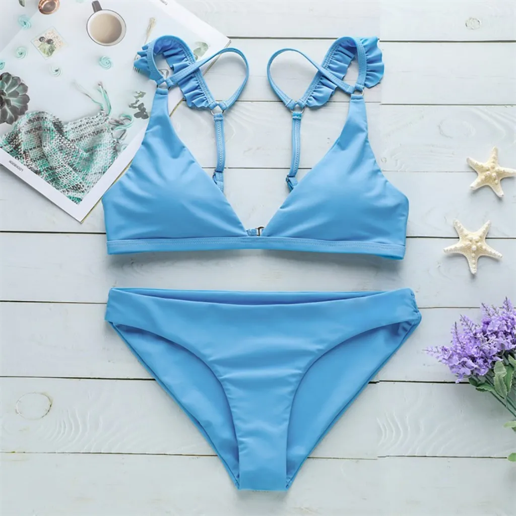 Женский купальник с пуш ап SAGACE однотонное бикини низкой грудью Бразильское