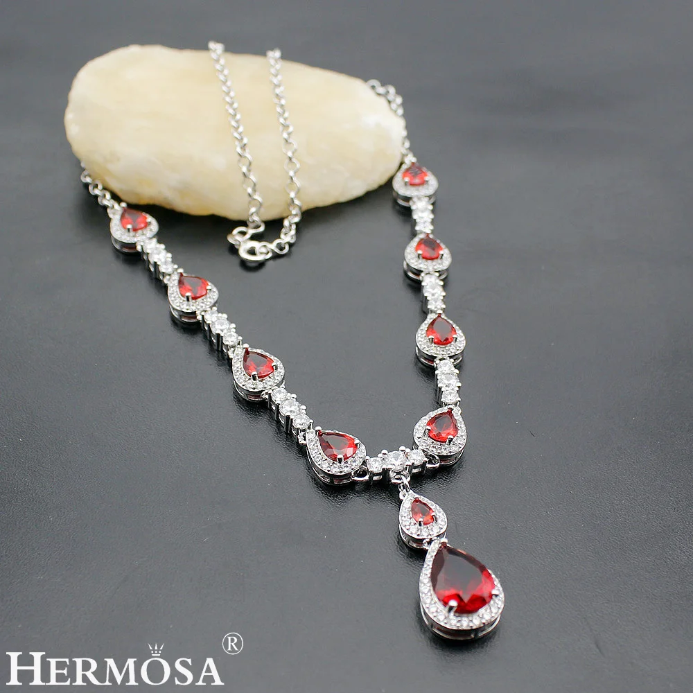 

Fancy Wedding Jewelry Genuine Garnet 925 Sterling Silver Color Jewelry Sets Necklace ,Earrings F836 Free Shipping