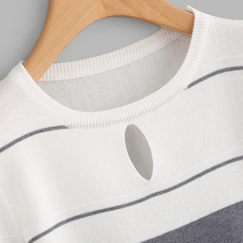 PLAMTEE Fashion Autumn Winter Striped Knitted Sweater 2017 New Holes O-Neck Long Sleeves Sweaters For Women Cotton Pullovers | Женская