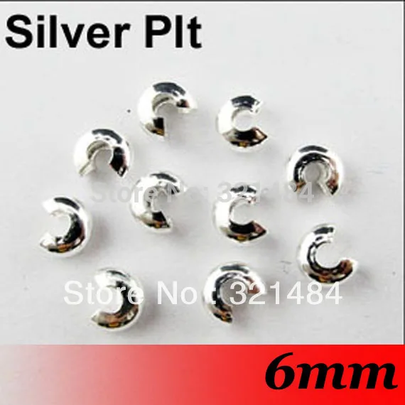 2000pcs 6mm Silver Plated Crimp Covers End Crimp Beads Jewelry Findings Accessoreis