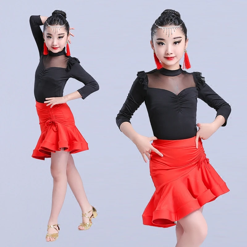 

2018 Newest Children's Latin Dance Practice Clothes Latin Dance Skirt Children's Latin Dance Competition Performance Clothing