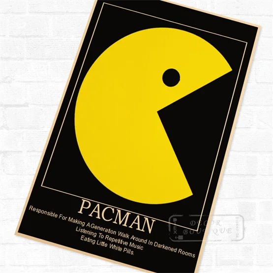 Pacman готовые винтажные видеоигры, Агитационный плакат, ретро холст, живопись, сделай сам, наклейки на стену, искусство, домашний бар, плакаты, Декор, подарок - Цвет: Светло-желтый