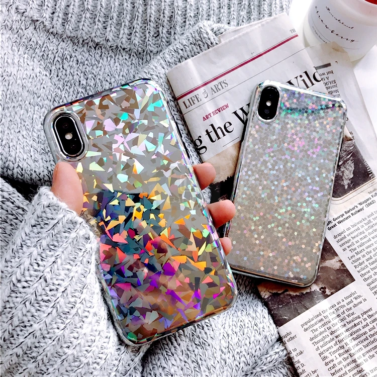 QINUO Trend Gradient Holographic Case For iPhone X XS Max XR 5 5S Se 7 8 6 6S Plus Rainbow Laser Soft TPU Back Cover Shell | Мобильные