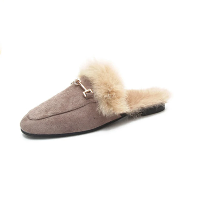 2019 настоящие однотонные женские туфли Pantufas Pantufa пушистые тапочки милые зимние