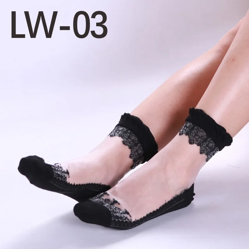 3211LW-03bai Sexy fishnet Women Lace Ruffle Soft Comfy Sheer Silk Elastic Mesh Knit Frill Trim Transparent Ankle funny socks 1pair=2pcs 3211 - Цвет: 3211LW-03bai