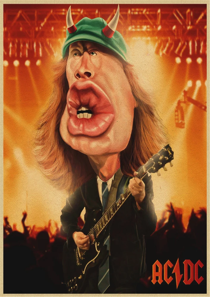 Рок-Группа ACDC Malcolm Angus крафт-бумага винтажный настенный плакат стикер - Цвет: Тёмно-синий