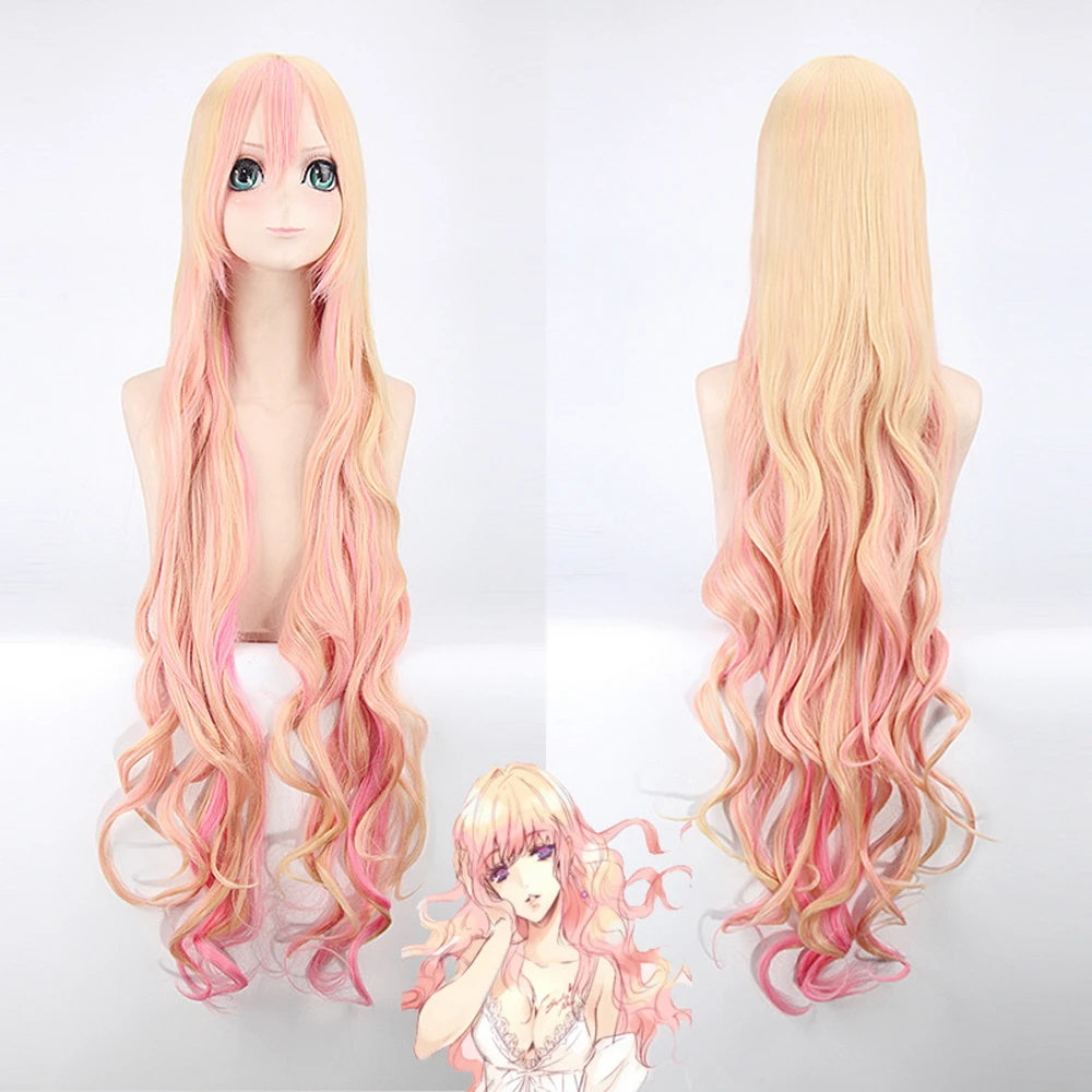 Парик для косплея Macross F Sheryl Nome полная челка 120 см женщин блонд розовый Омбре