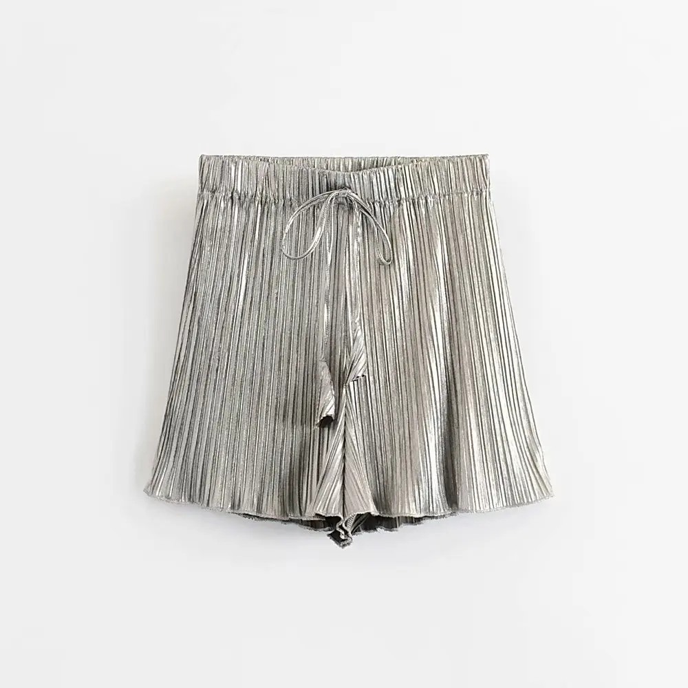 Женские кружевные плиссированные шорты однотонные с эластичной талией